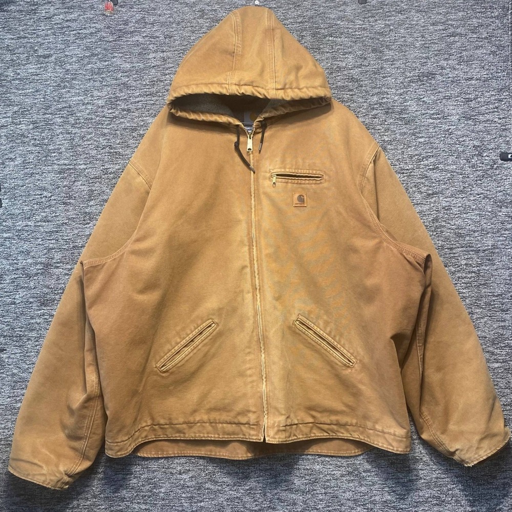 Vintage Carhartt J141 BRN Sherpa Lined Detroit Hooded Jacket Mens 4XL Tall Brown